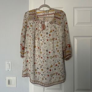 Joie Dress XSmall Womens Silk Floral Lined Sheer Boho Tassel Tie Porcelaine